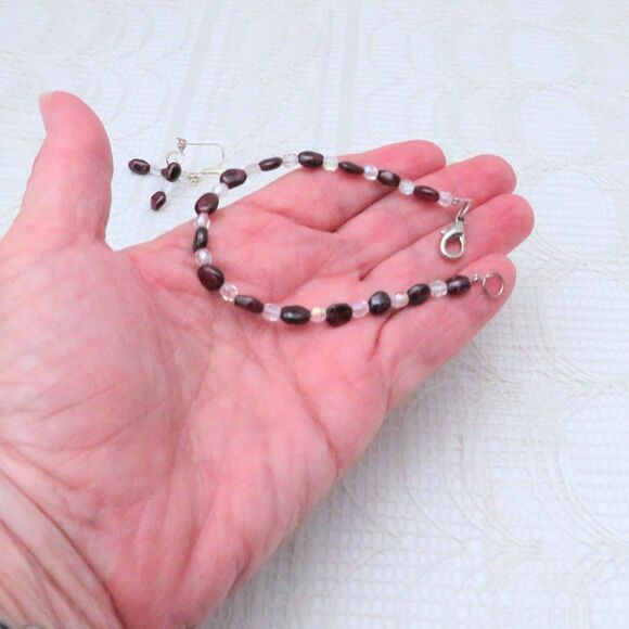 Handmade Garnet Jewelry Set, Garnet Necklace, Earrings, Bracelet, Gift For Her - Picture 8 of 9